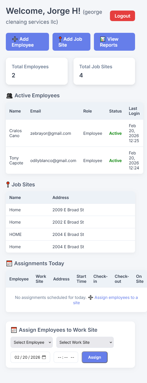 TrackMyJobsTime dashboard on mobile